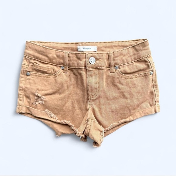 Blue Asphalt Distressed Frayed Turn Cuff Shorts Iced Coffee Size 1/25 Wet Seal - Picture 1 of 5